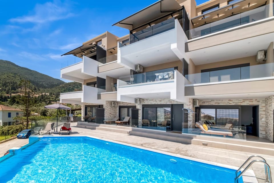 Property building, Living room, Swimming pool