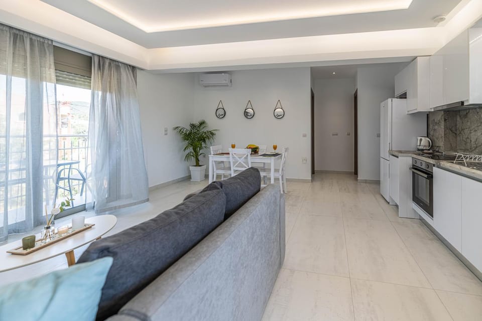 Kitchen or kitchenette, Living room, Seating area, Dining area