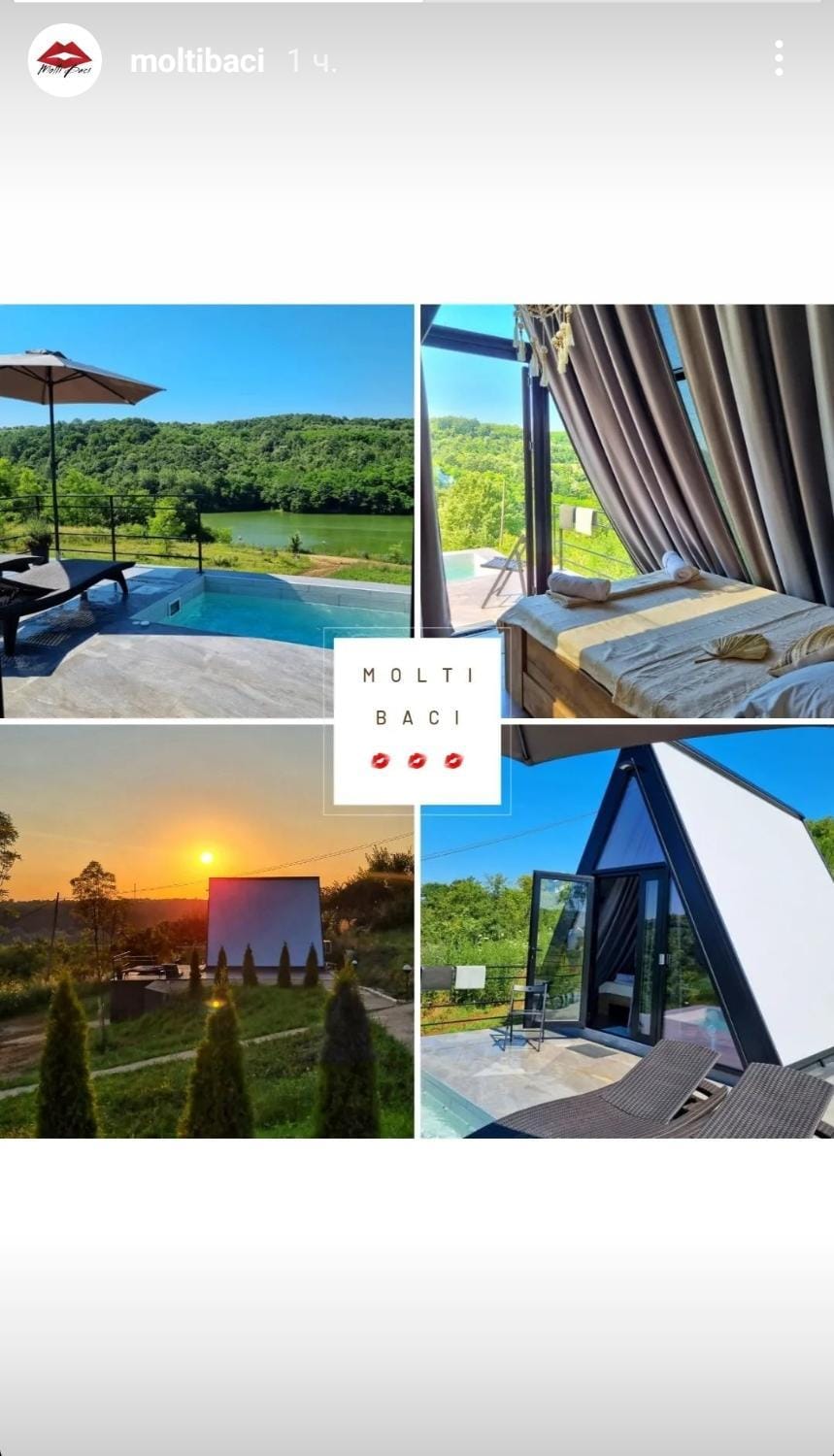 Glamping A frame lake Heated pool Luxury tent in Serbia