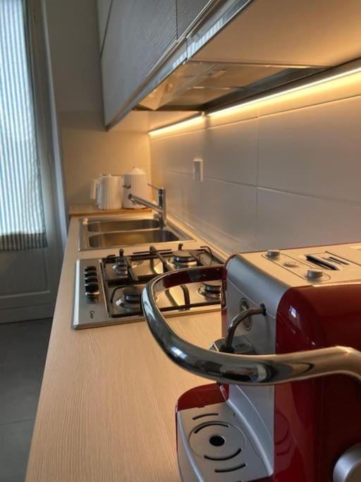 Kitchen or kitchenette, stove
