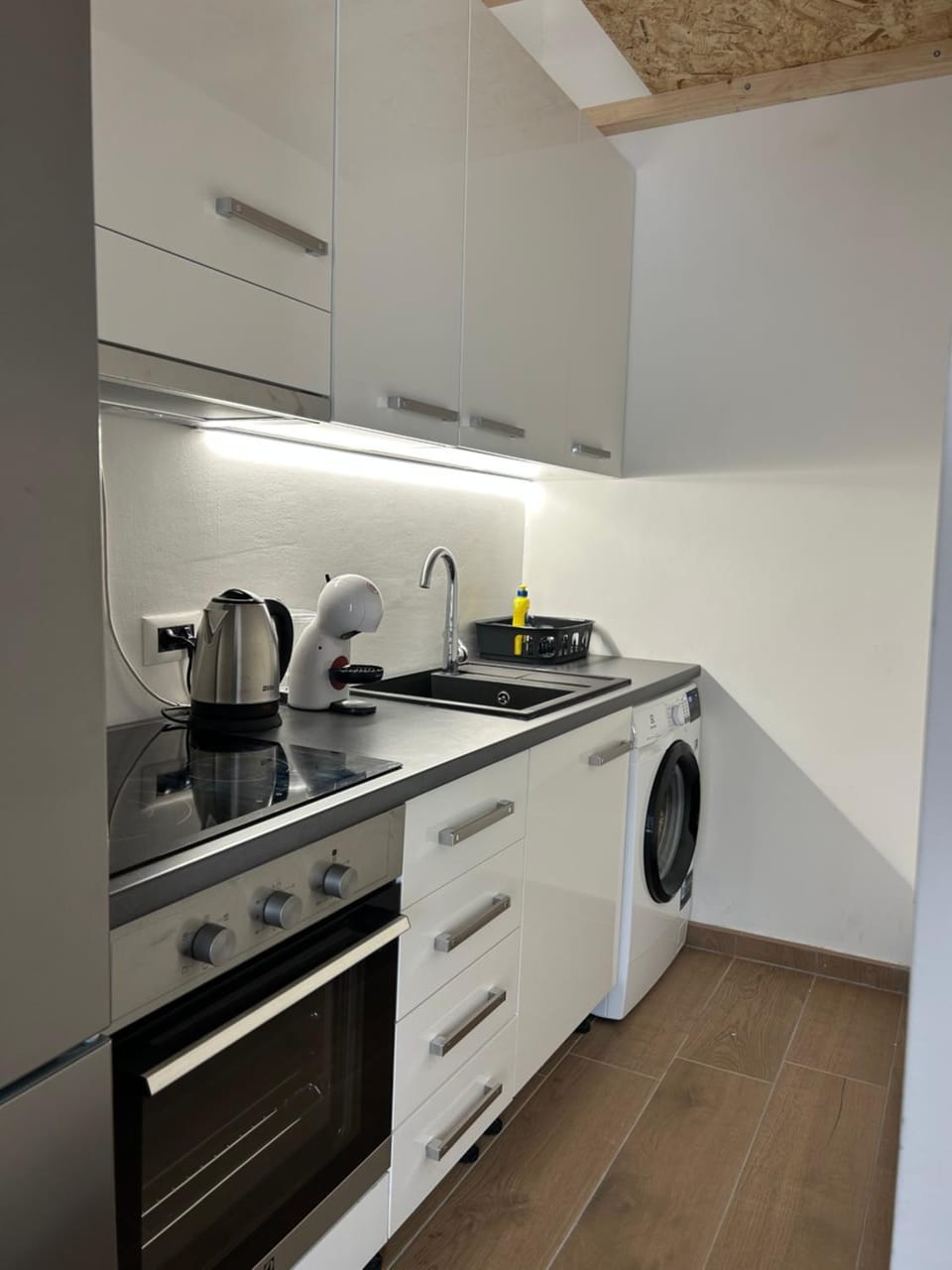 Kitchen or kitchenette, dishwasher, stove