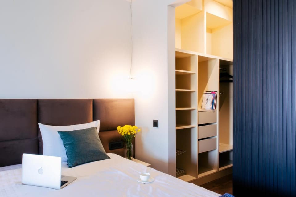 Bed, wardrobe