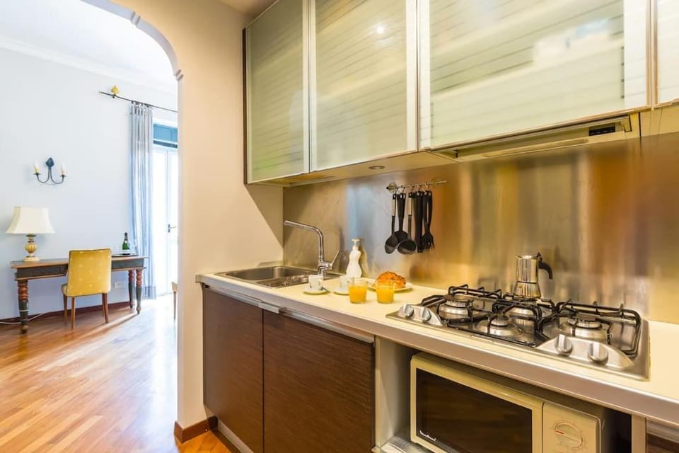 Kitchen or kitchenette, stove