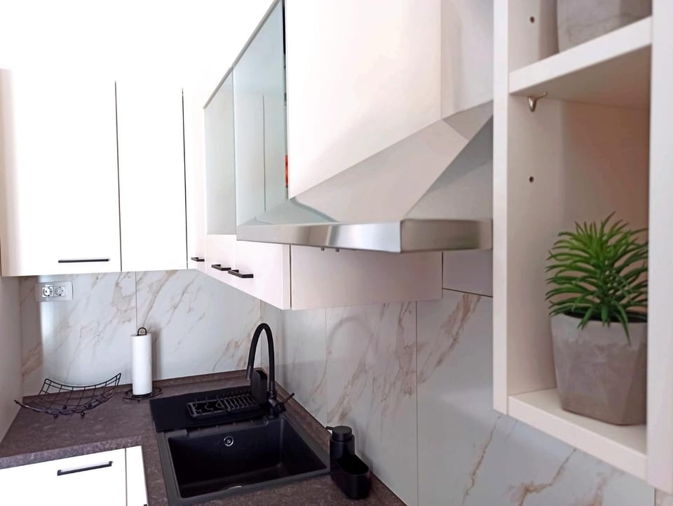 Kitchen or kitchenette, stove