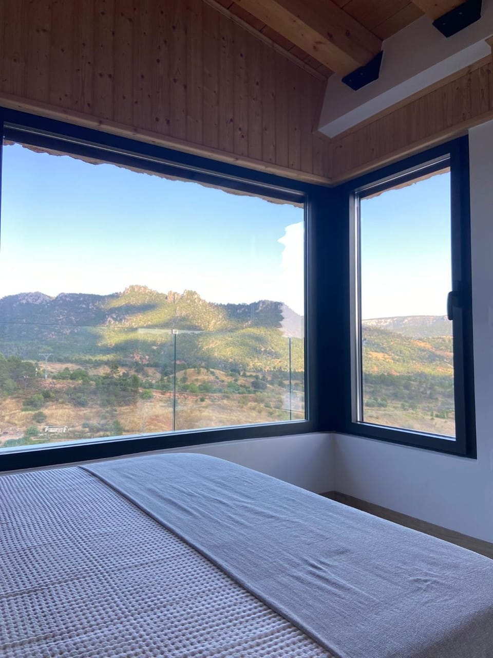 Bed, Natural landscape, Bedroom, Mountain view