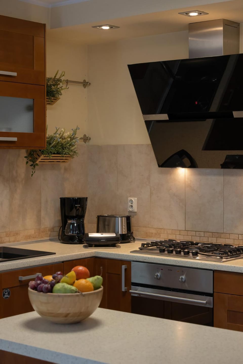 Kitchen or kitchenette, stove