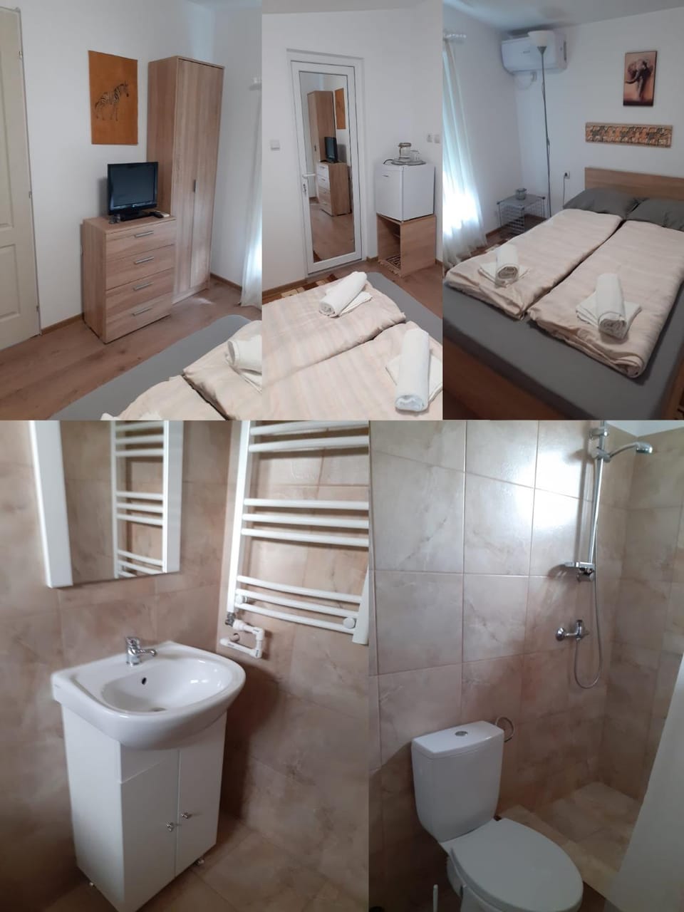Shower, Toilet, Bed, Bathroom, Photo of the whole room, Bedroom, towels
