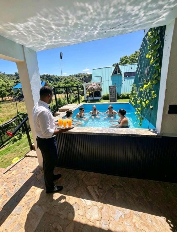 Patio, Day, People, Natural landscape, View (from property/room), Balcony/Terrace, Food and drinks, Dining area, Food, Pool view, Swimming pool, group of guests