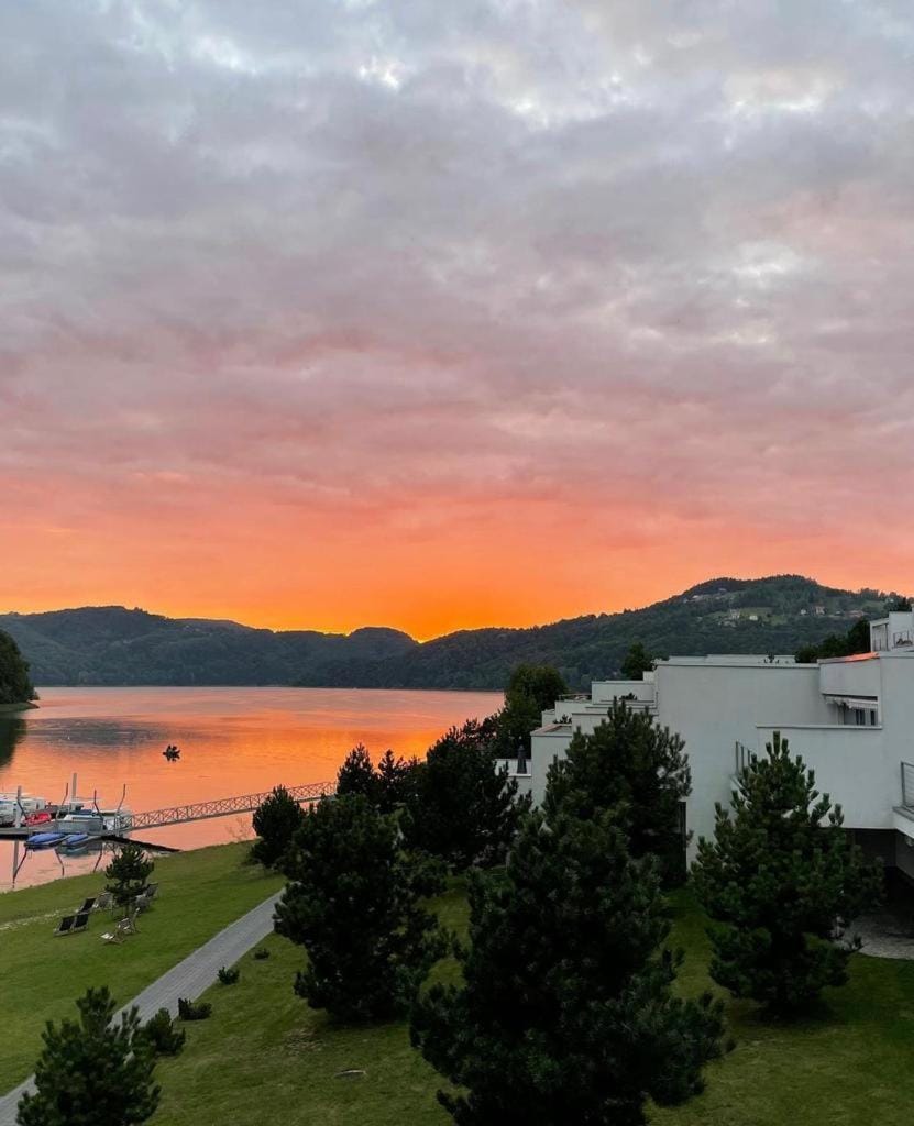 Nearby landmark, Natural landscape, Lake view, Mountain view, Sunset