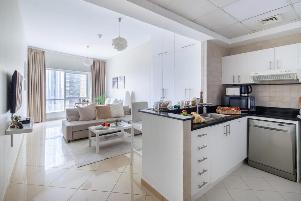 Kitchen or kitchenette, Living room, Dining area, dishwasher, stove