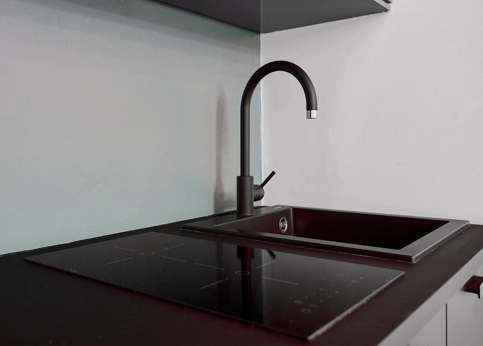 Kitchen or kitchenette, stove