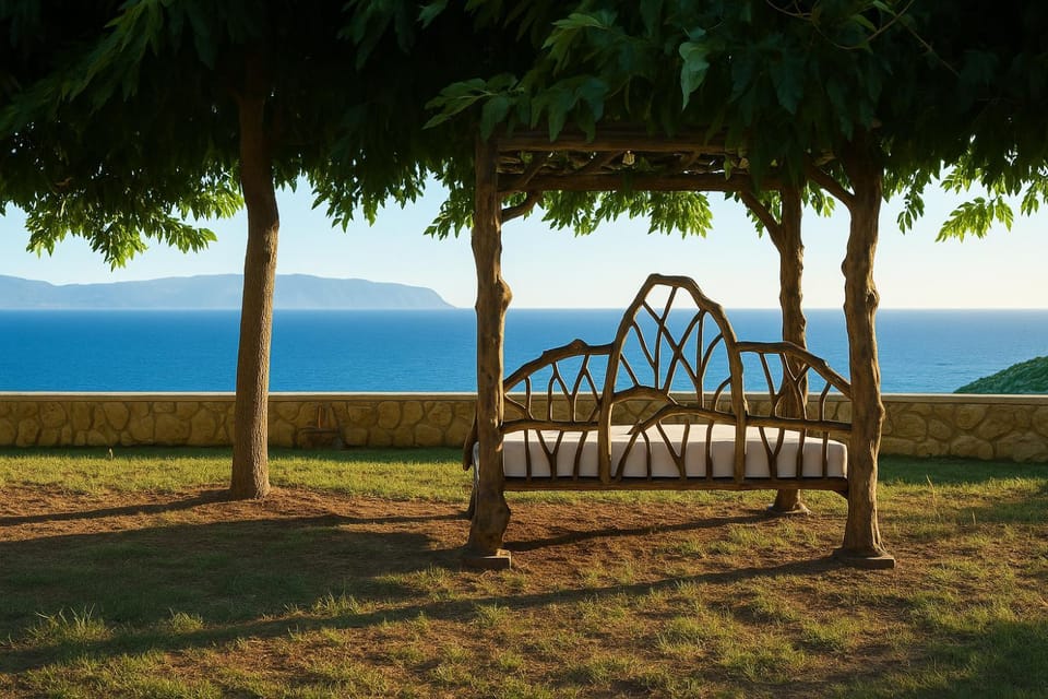 Bed, Natural landscape, Garden, View (from property/room), Garden view, Sea view, Sunset