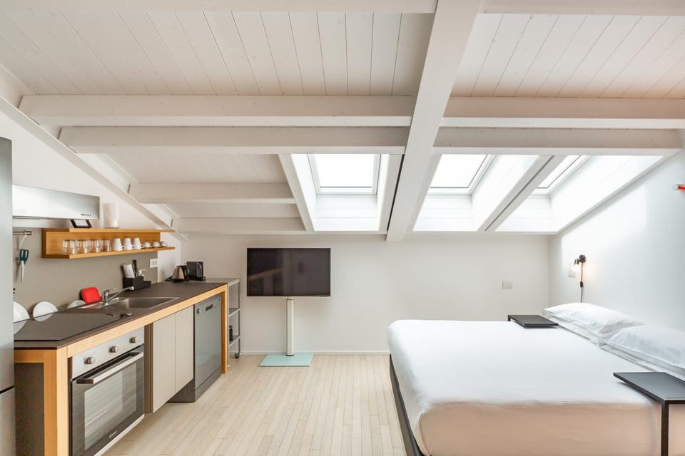 Bed, TV and multimedia, kitchen