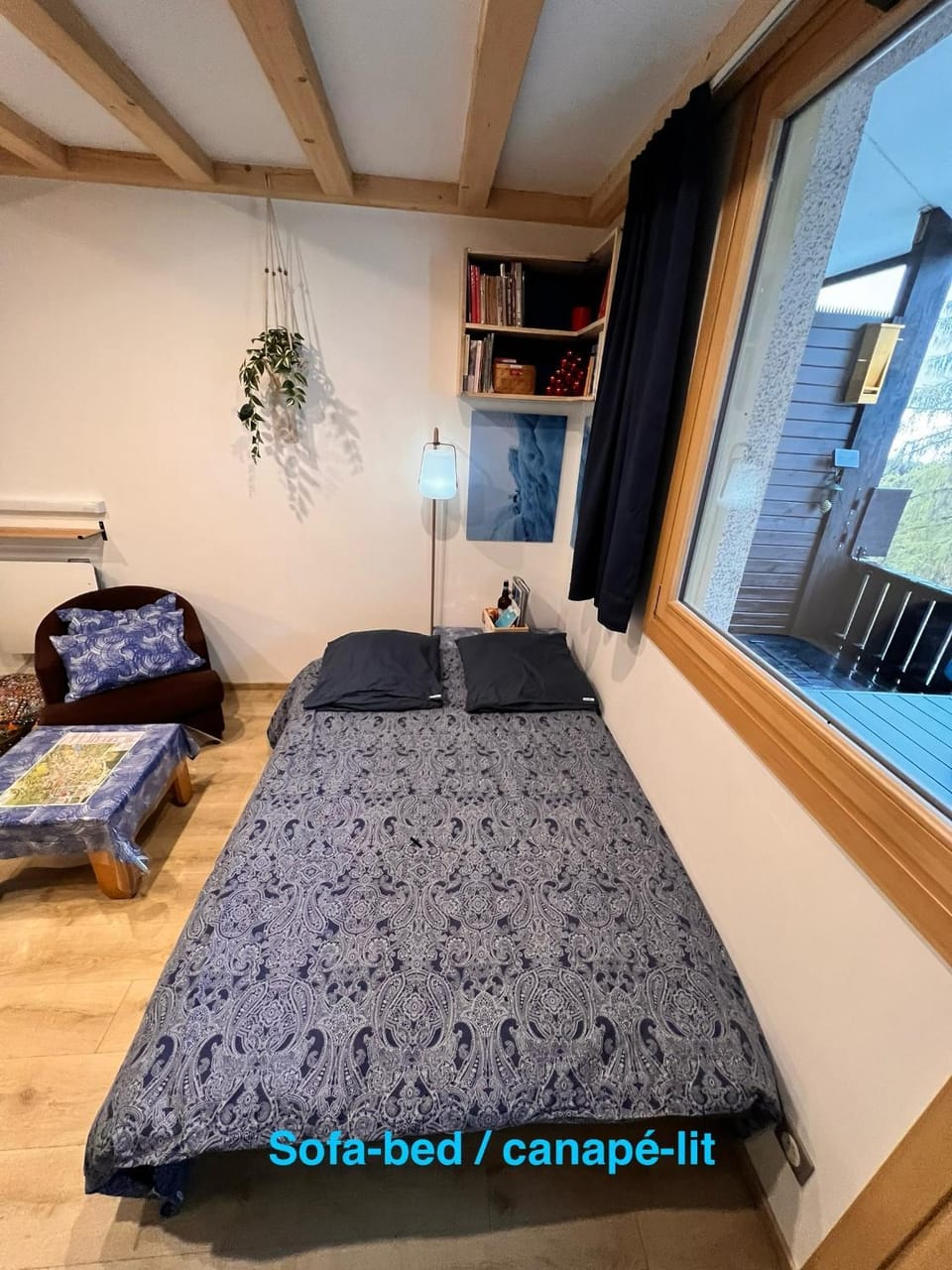 Bed, Library, Living room