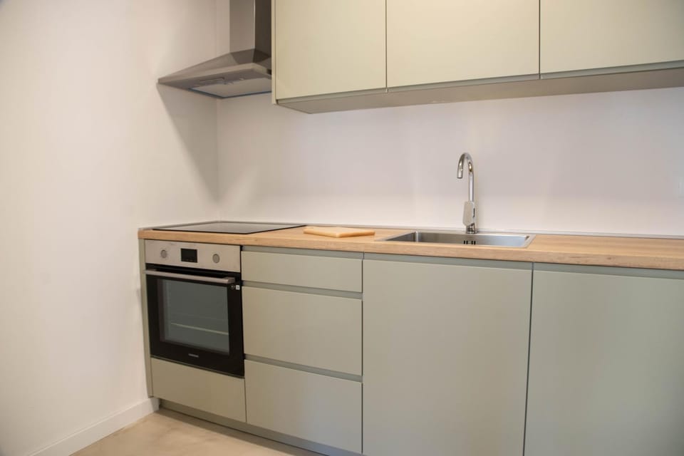 Kitchen or kitchenette, stove