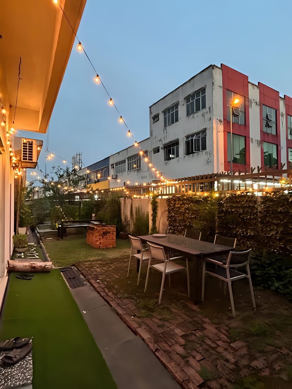 Property building, Patio, Night, Garden, Garden view