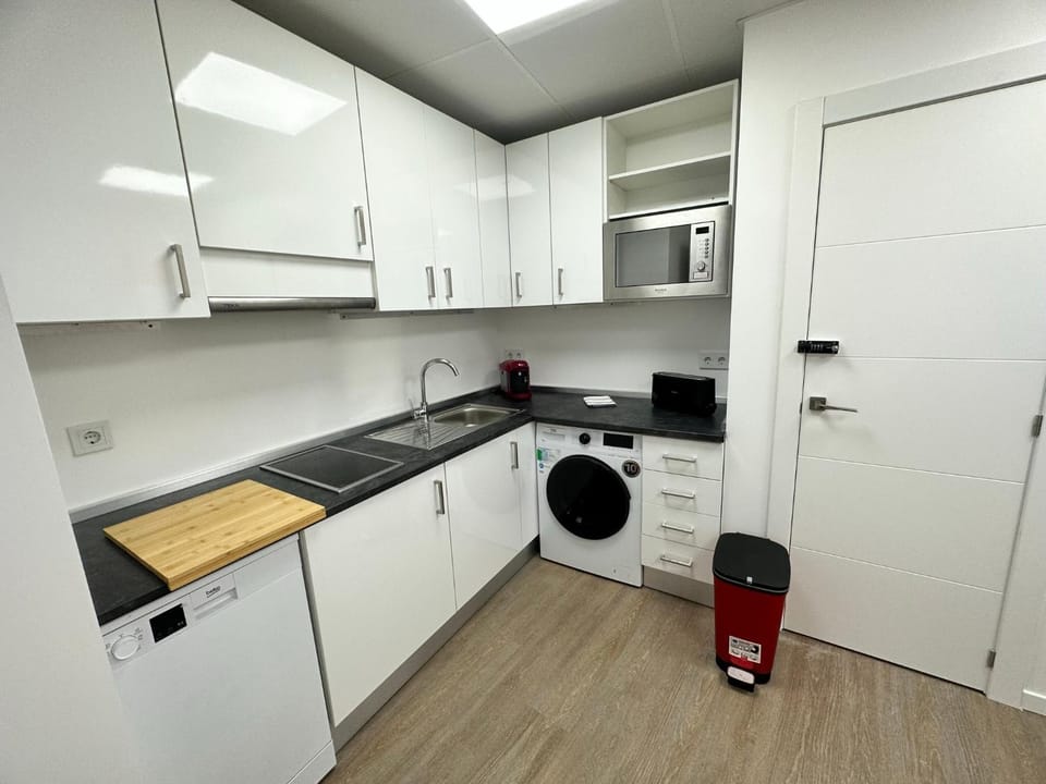 Kitchen or kitchenette, dishwasher, minibar, stove, washing machine, dryer