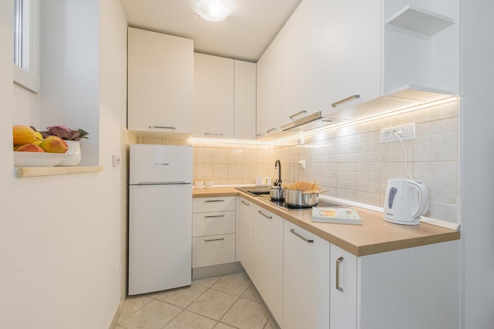 Kitchen or kitchenette, dishwasher, stove