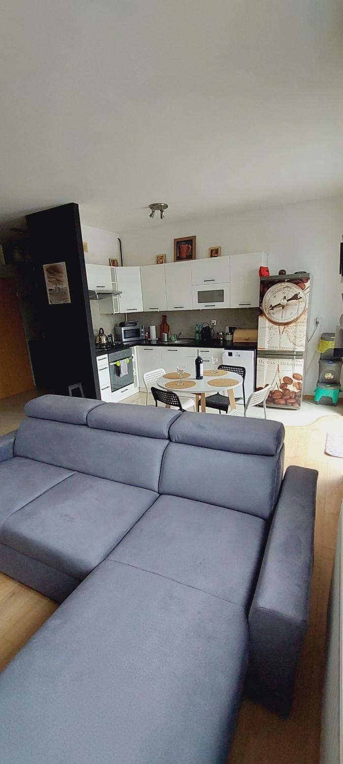 Kitchen or kitchenette, Living room, Seating area, Dining area