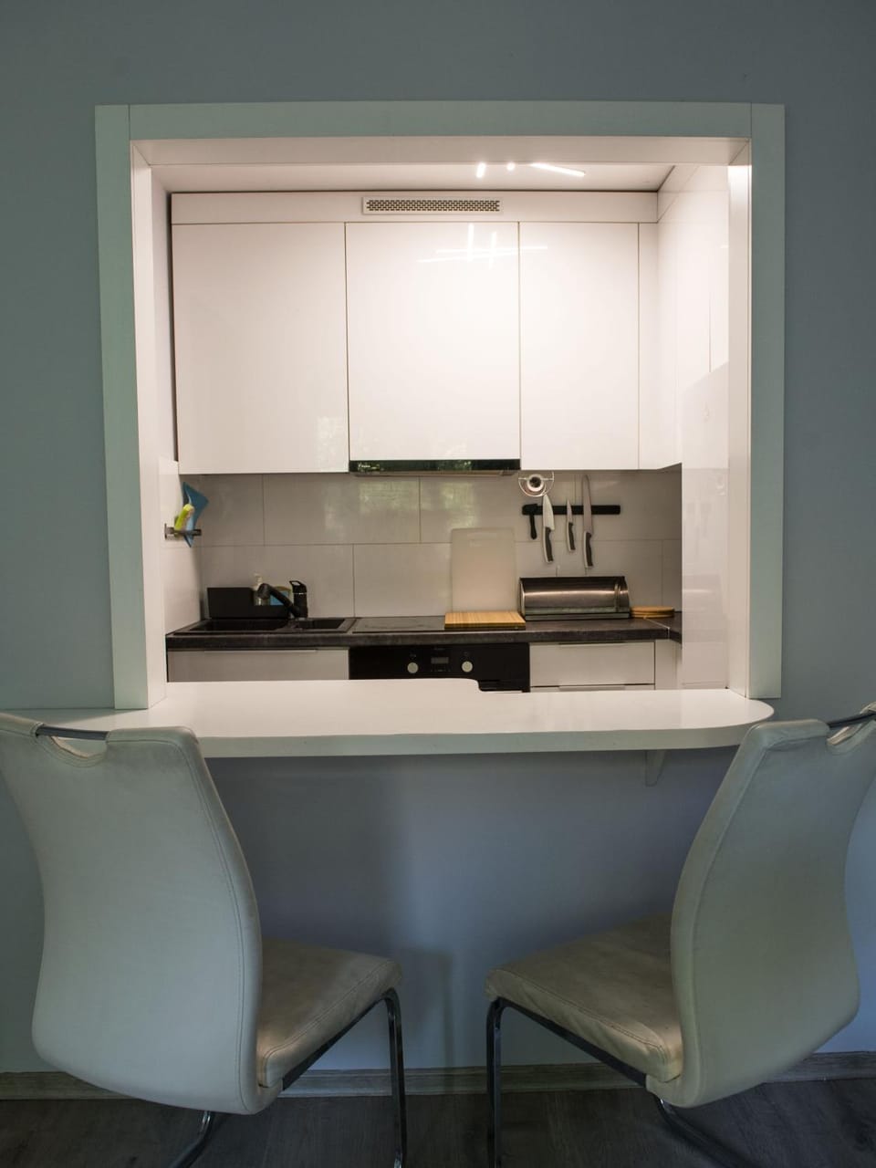 Kitchen or kitchenette, stove