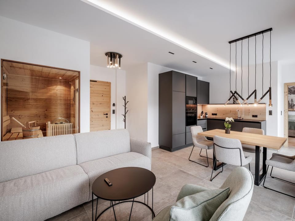 Kitchen or kitchenette, Living room, Seating area