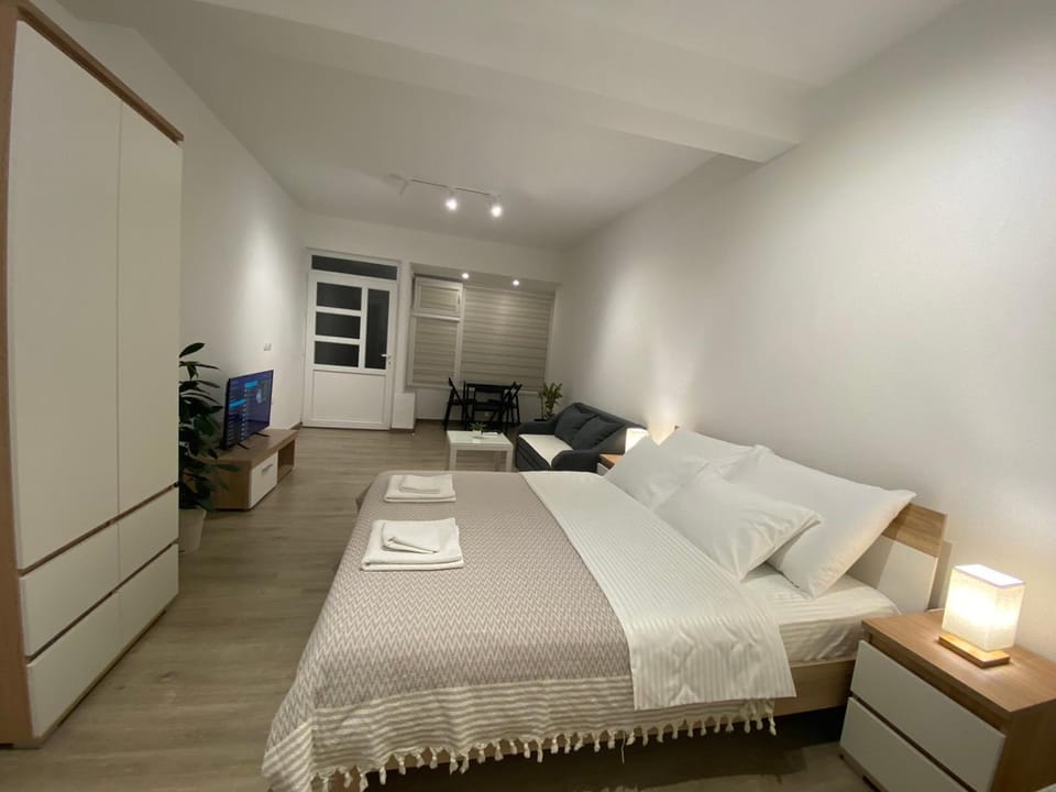 Bed, TV and multimedia, Living room, Seating area, Bedroom, wardrobe