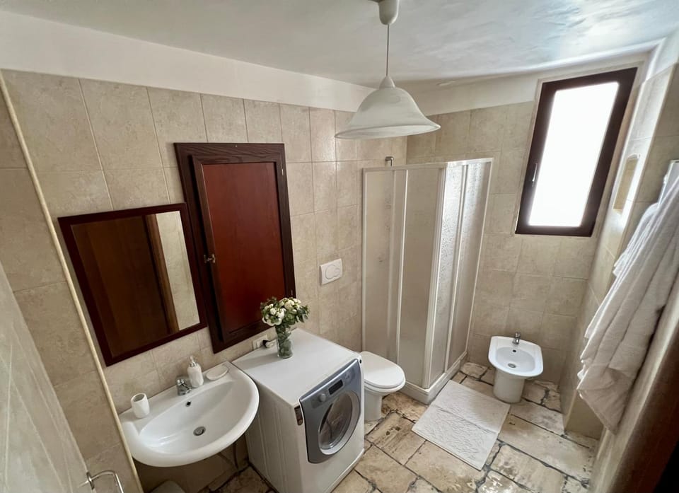 Shower, Toilet, Bathroom, bidet, towels, washing machine