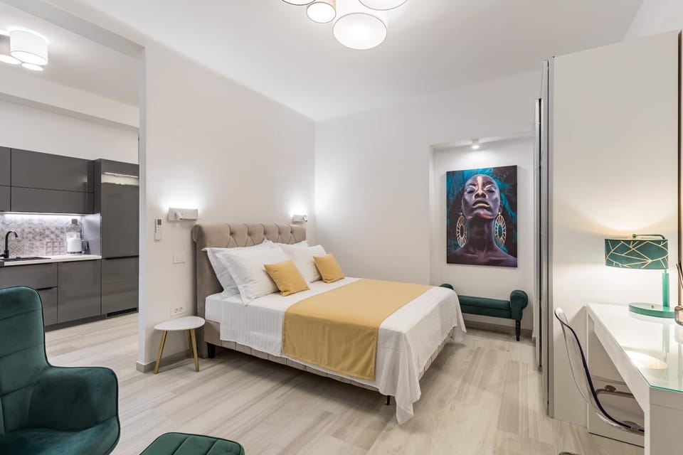 Bed, wardrobe
