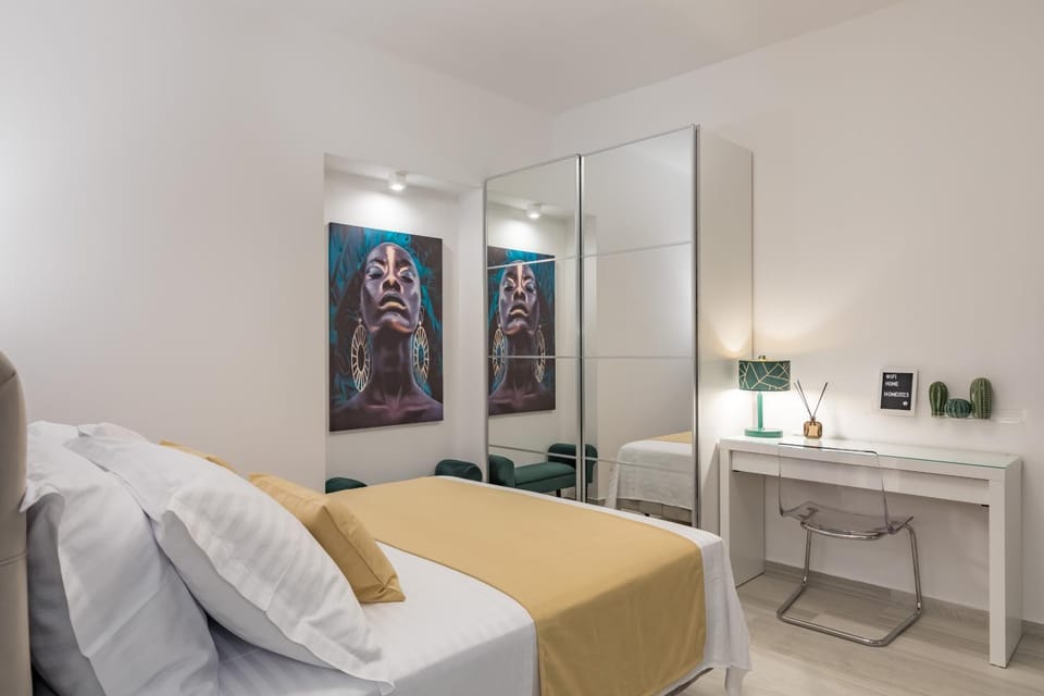 Bed, wardrobe