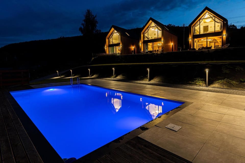 Property building, Night, Pool view, Swimming pool