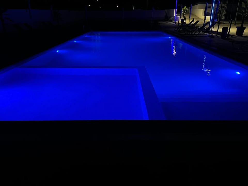 Night, Pool view, Swimming pool