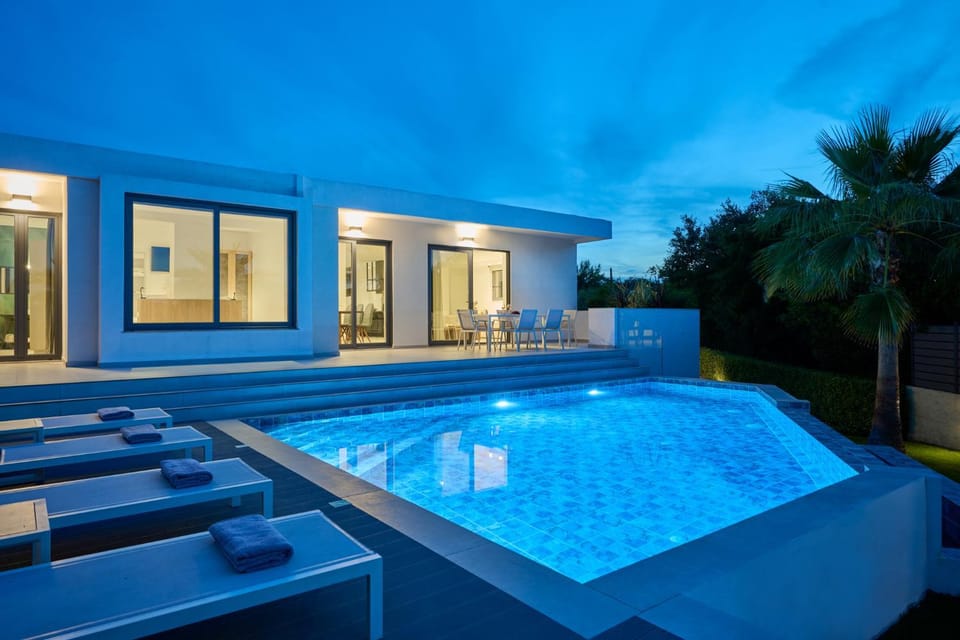Patio, Night, Natural landscape, Pool view, Swimming pool, sunbed