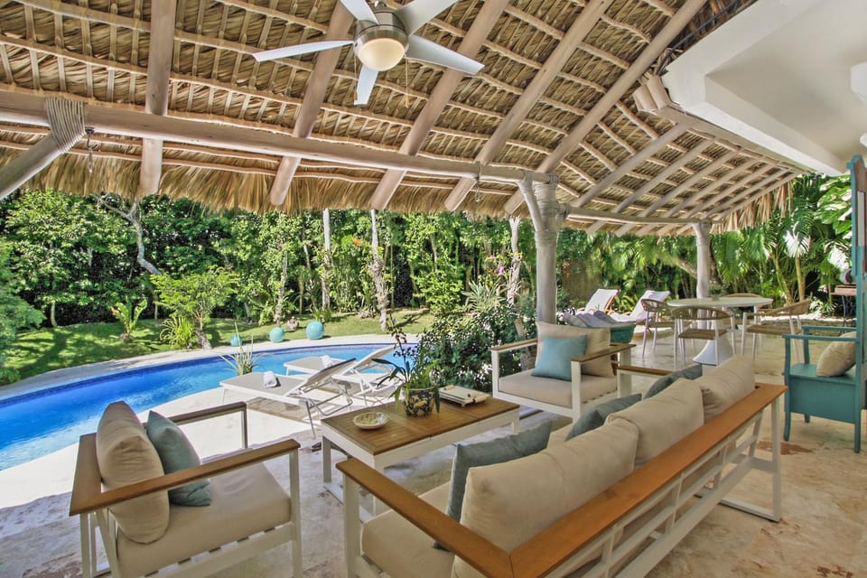 Patio, Seating area, Pool view