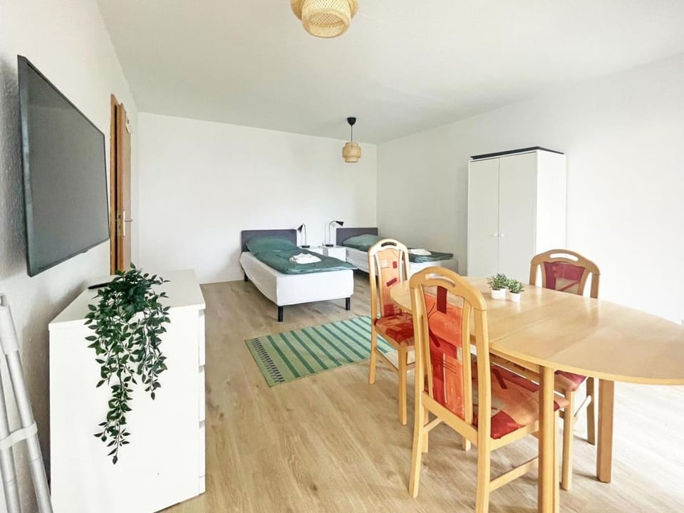 Bed, TV and multimedia, Living room, Photo of the whole room, Seating area, Dining area, Bedroom