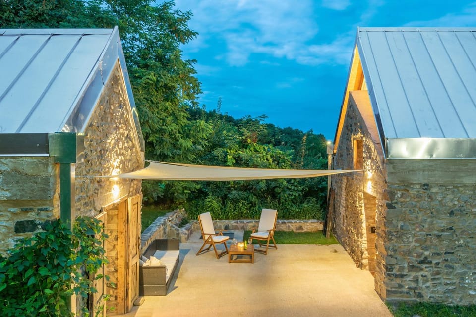 Property building, Patio, Patio, Night, Natural landscape, Summer, Garden, View (from property/room), Balcony/Terrace