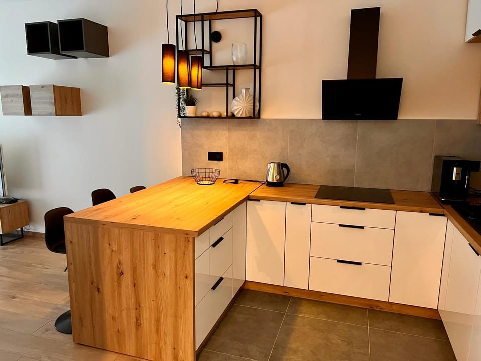 Kitchen or kitchenette, minibar, stove