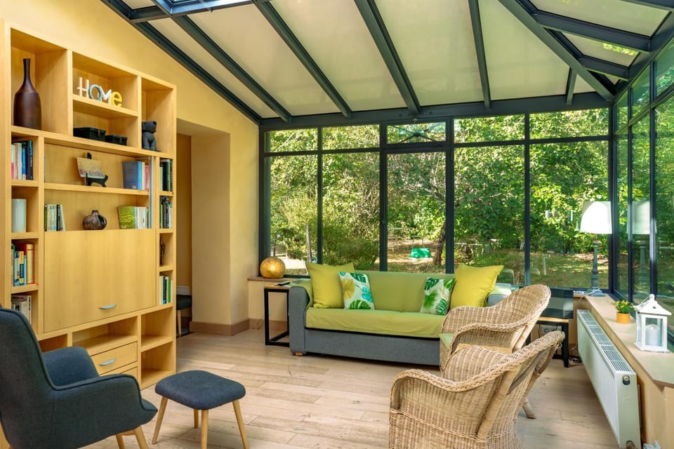 Living room, Seating area, Garden view
