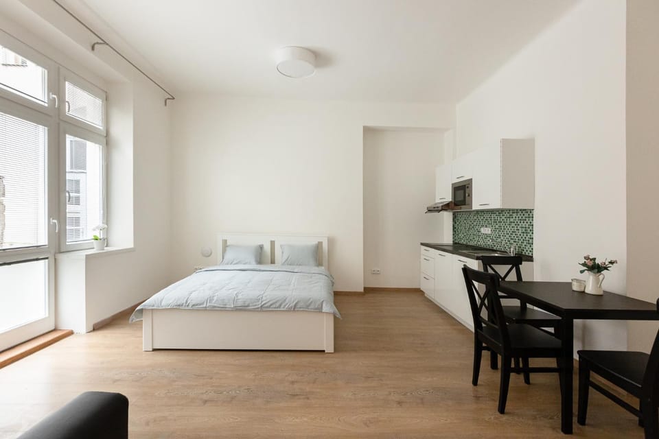 Bed, Living room, Dining area