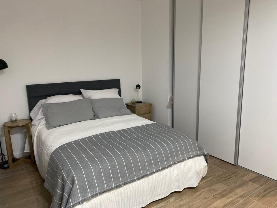 Bed, wardrobe