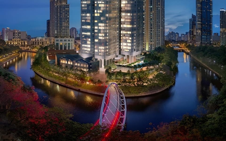 Property building, Night, River view, Location