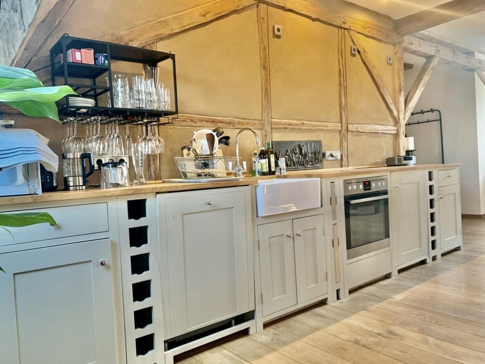 Kitchen or kitchenette, stove