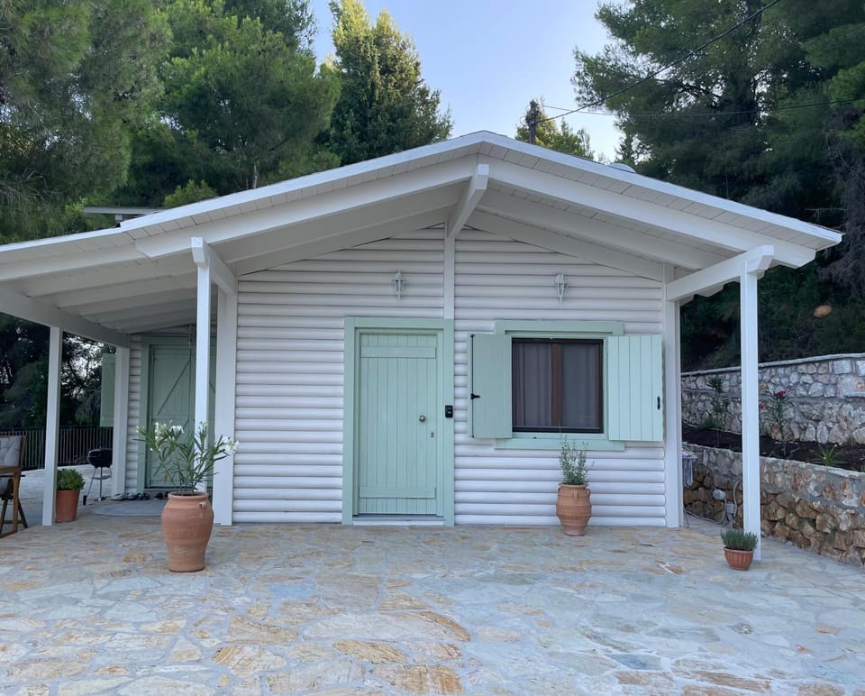 The White House above Egremni House in Lefkada, Lefkada Municipality, Greece
