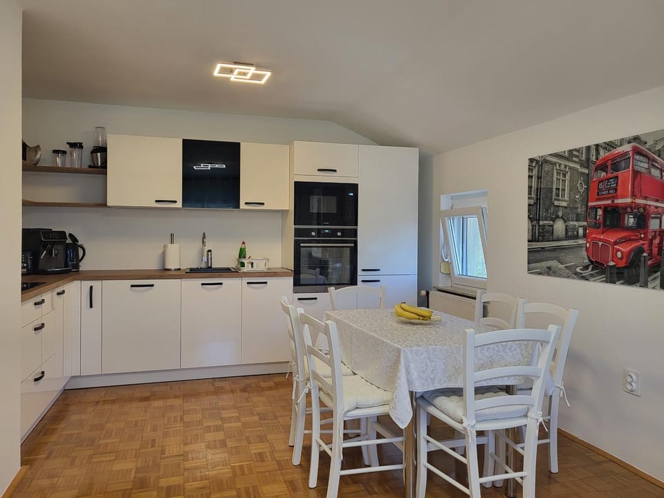 Dining area, oven, kitchen