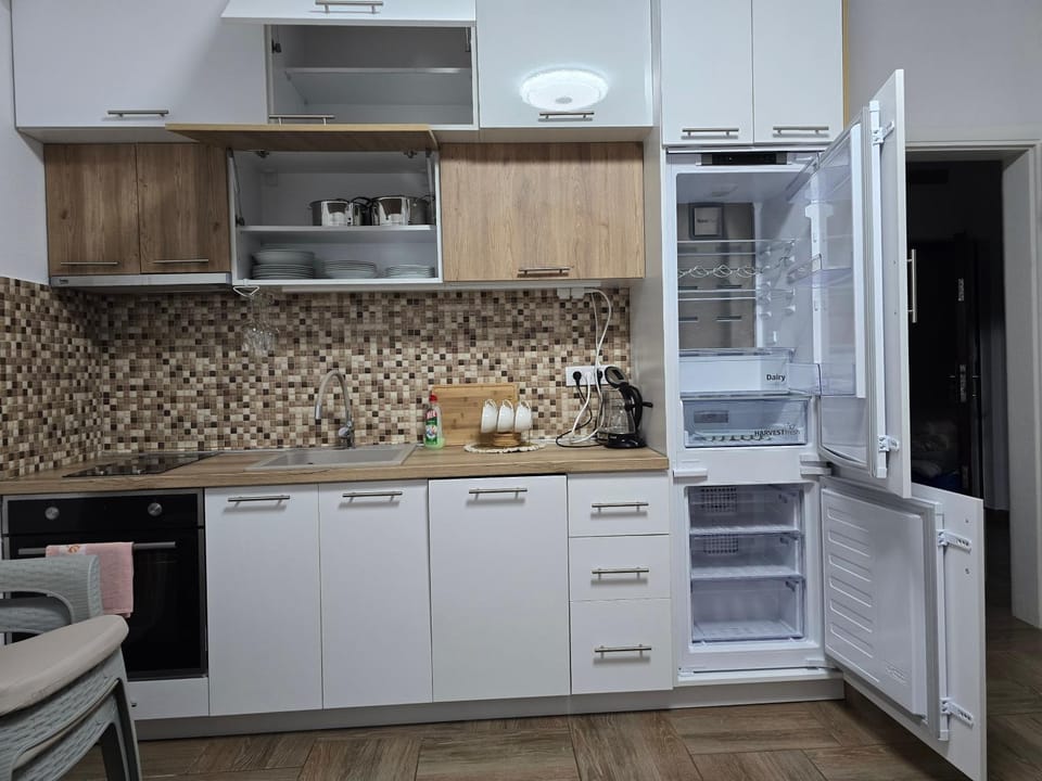 Kitchen or kitchenette, dishwasher, oven, stove