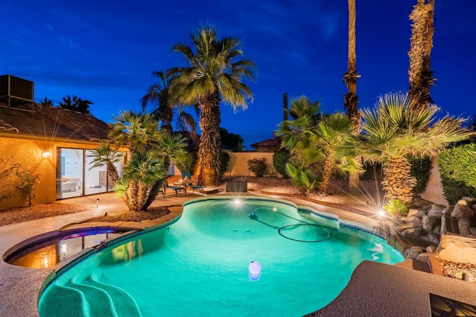 Night, Pool view, Swimming pool
