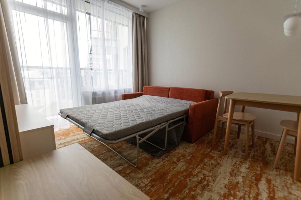 Bed, Living room, Seating area