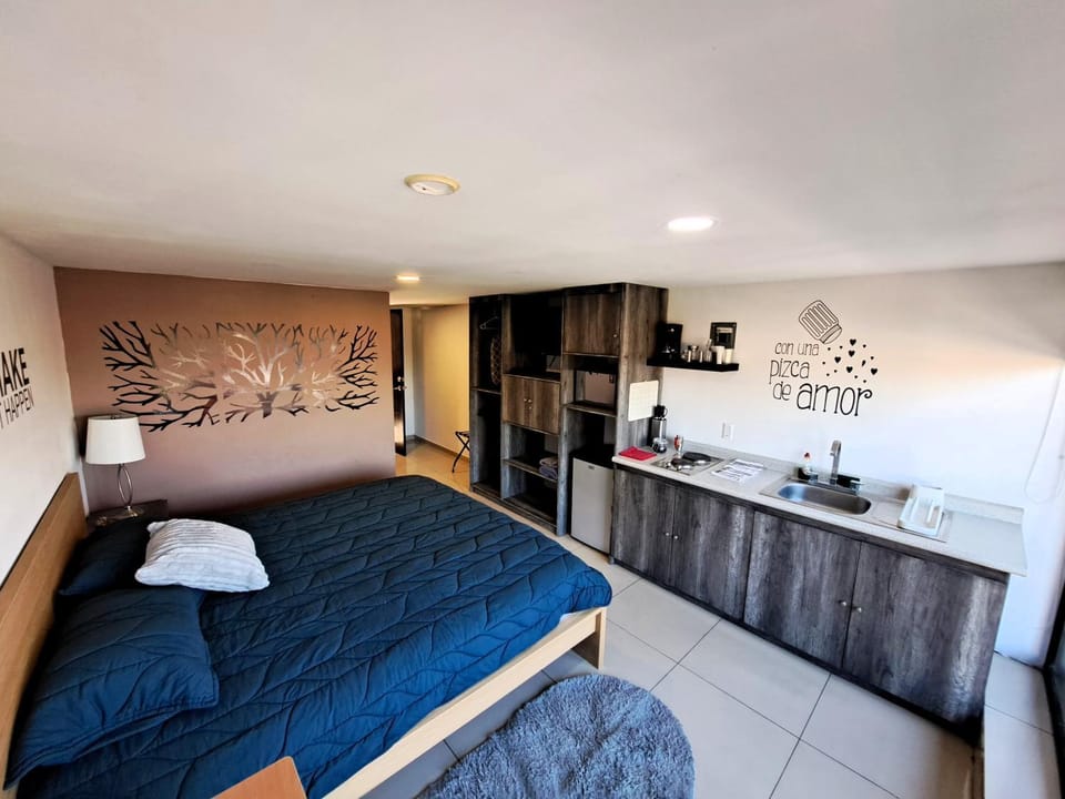 Bed, Kitchen or kitchenette, Photo of the whole room, Bedroom