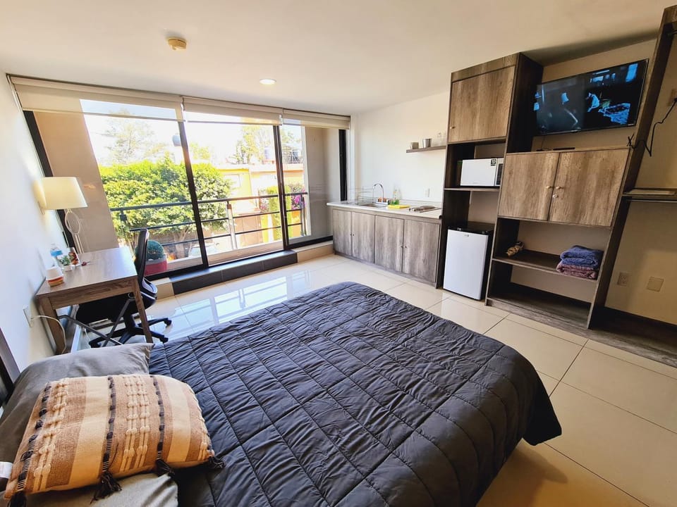 Bed, TV and multimedia, Kitchen or kitchenette, Photo of the whole room, Bedroom