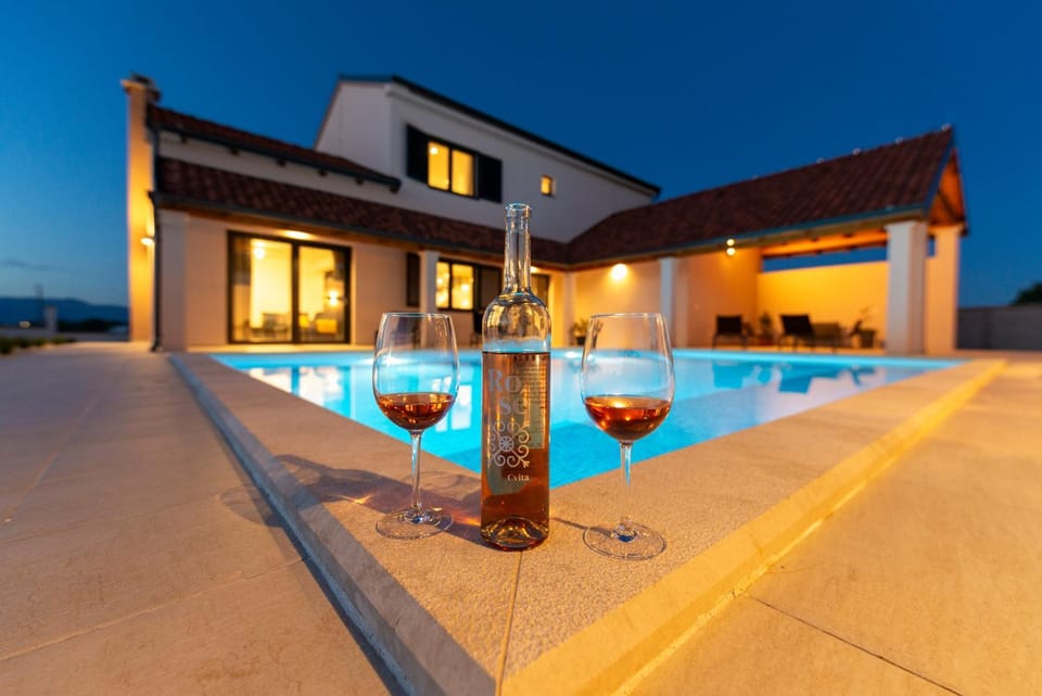 Night, Pool view, Swimming pool