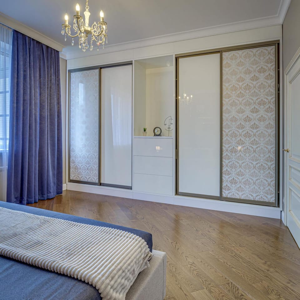 Bed, wardrobe